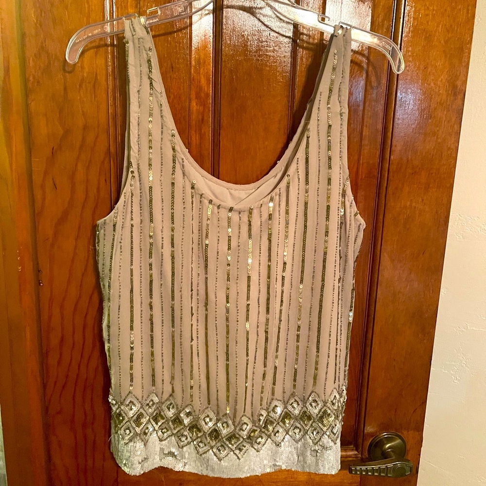 Beautiful Cache sequin sleeveless top. Champagne color. Never worn